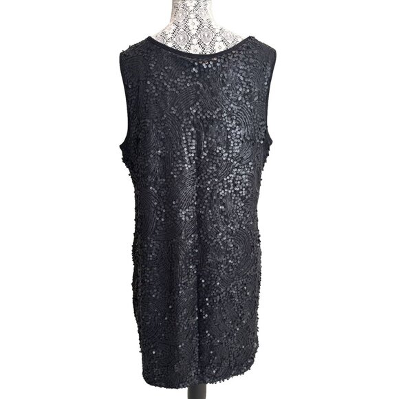 Jeanne Beker black dress sexy short sleveless sequin scoop flapper Gatsby - Picture 3 of 8